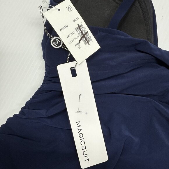 Magicsuit Navy Blue Ruched Tankini Swim Top Slimming Size 10 Pool Vacation Beach - Picture 11 of 12